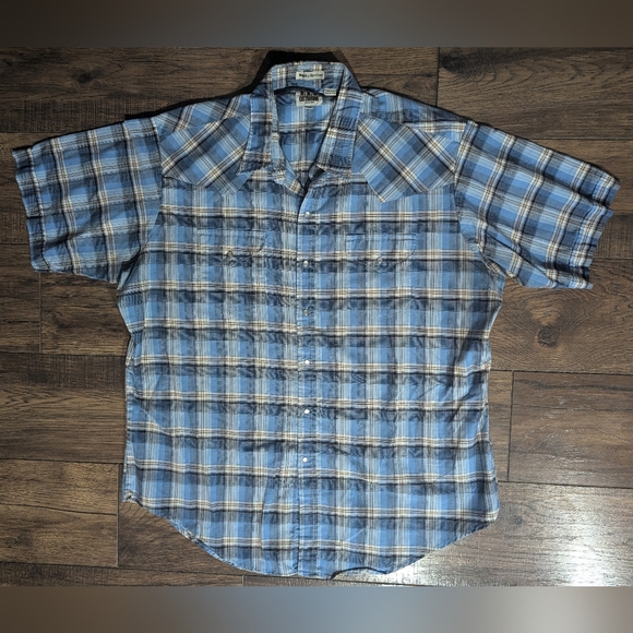 Ely Cattleman Blues Pearl Snap Shirt Men's Sz XXL Cowboy Western Short Sleeve - Picture 1 of 15